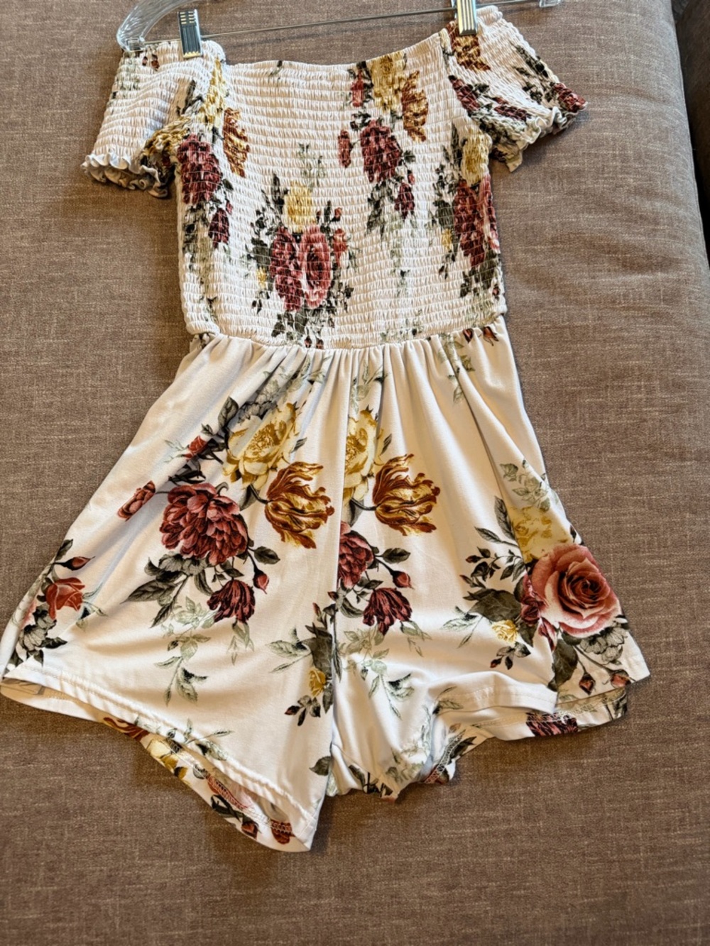 Women’s Cream Floral Off-Shoulder Romper